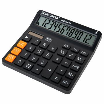 Калькулятор настольный BRAUBERG DIGITAL-12-BK (151х152 мм) 12 разр дв питание черный 1/20 (Клиент)