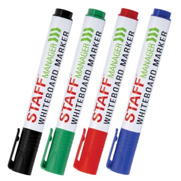 Маркер для доски НАБОР 4шт с клипом 3мм STAFF MANAGER 1/30