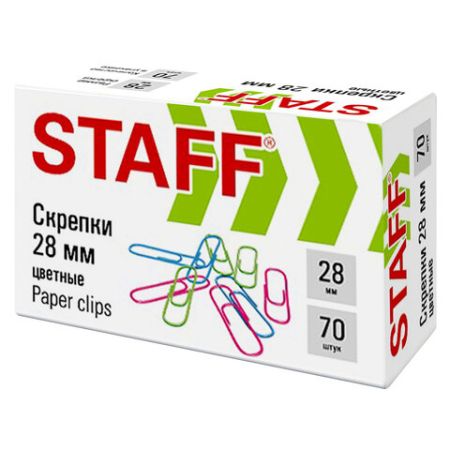 Скрепки 28мм 70шт цветные STAFF 1/10/500 (Клиент)
