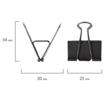 Зажимы для бумаг 25мм на 100л (12шт) черные в картонной коробке Brauberg 1/12/240