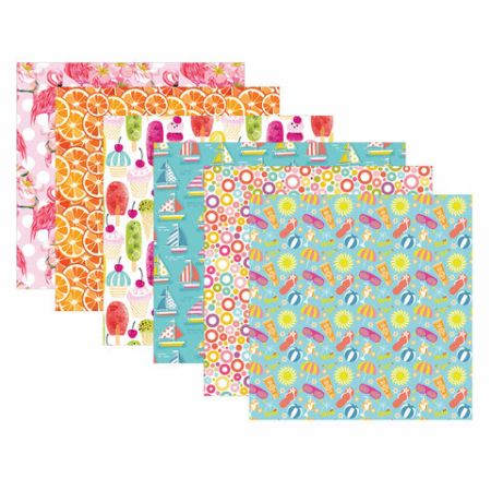 Цветная WASHI-бумага д/декора ЛЕТО, 15*15см, 12л 6 дизайнов, рисовая бумага, ОСТРОВ СОКРОВИЩ (вывод)