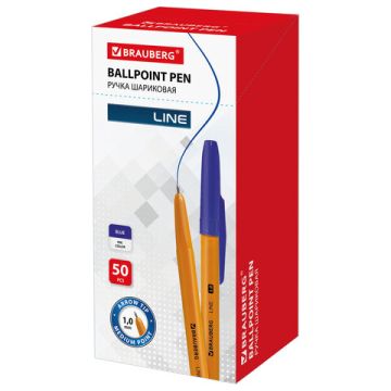 Ручка шариковая синяя узел 1мм линия письма 0,5мм корпус оранж. BRAUBERG ORANGE Line 1/50