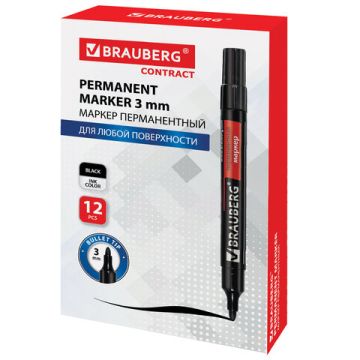 Маркер перманентный черный 3мм круглый наконечник Contract BRAUBERG 1/12/1152