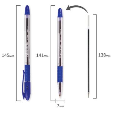 Ручка шариковая масляная синяя 0,7мм линия 0,35мм корпус прозр, BRAUBERG Glass 1/12/1200