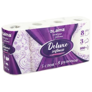 Туалетная бумага евро 3сл белая 8штх16.5м LAIMA Delux 1/7 (клиент)