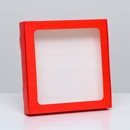 Коробка с окном 210х210х30мм картонная красная 1/500