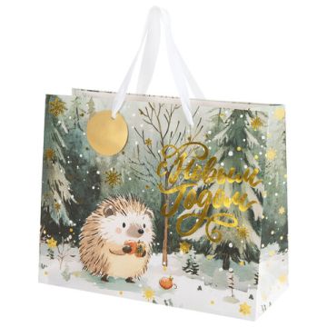 НГ Пакет подарочный бумажный (26х32х12) ассорти Акварельная зима 1/12/144