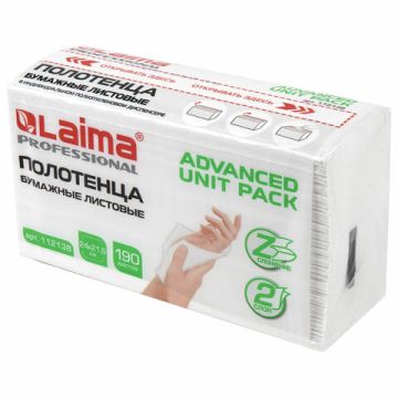 Полотенца бумажные 2сл 190л белые 21,6х24см Z-сложение LAIMA (Система H2) 1/21 (Клиент)