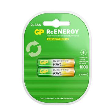 Элемент питания аккумулятор GP ReEnergy Ni-Mh AAA(R03) КОМПЛЕКТ 2шт ёмк 650мАч  (Клиент)