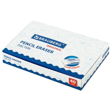 Ластик 38х20х10мм белый прямоугольный картон держатель Original BRAUBERG 1/40/1280