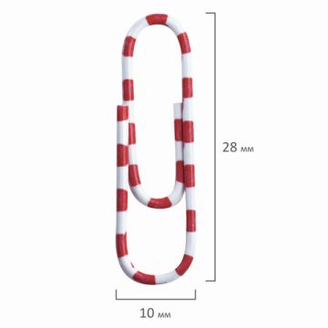 Скрепки BRAUBERG 28 мм с цветными полосками 100 шт  в карт. коробке 1/10
