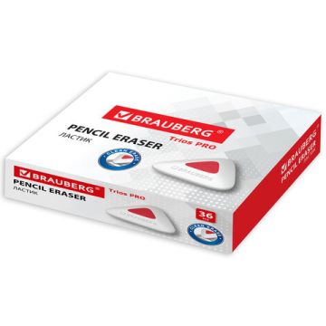 Ластик 36х36х9мм треугольный с держателем белый BRAUBERG Trios PRO 1/36/1440 (Клиент)