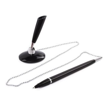 Ручка шариковая настольная синяя на цепочке, на подставке, цвет корпуса черный BRAUBERG 1/50/250