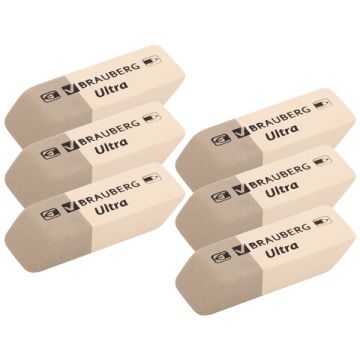 Ластик 41х14х8мм натуральный каучук серо-белый 6шт BRAUBERG 1/10